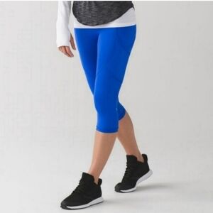 Lululemon Blue Outrun Ruched Mesh Pocket Luxtreme Cropped Tight Leggings